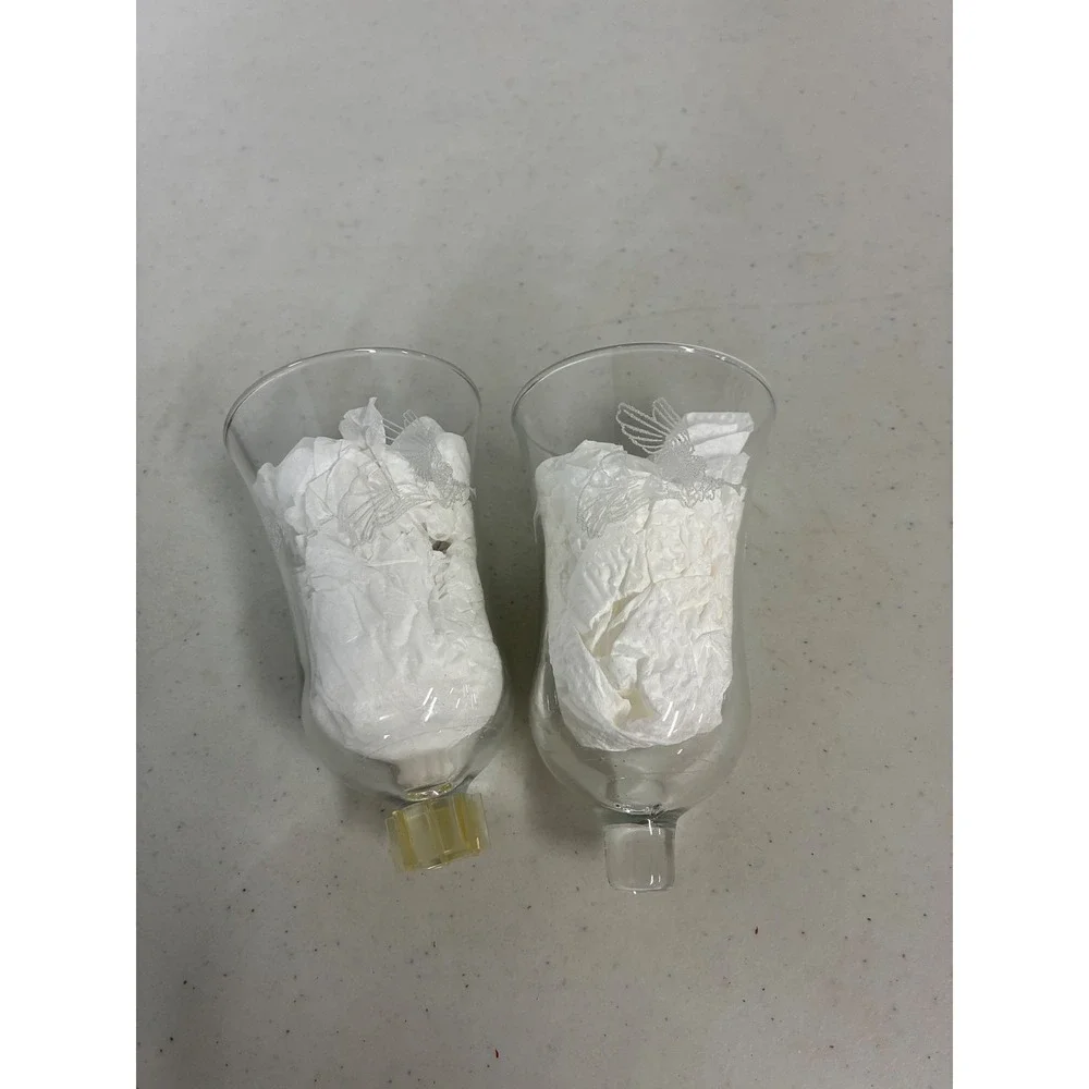 Set of 2 Etched Angel with Trumpet‎ Clear Glass Hurricane Peg Candle Shades